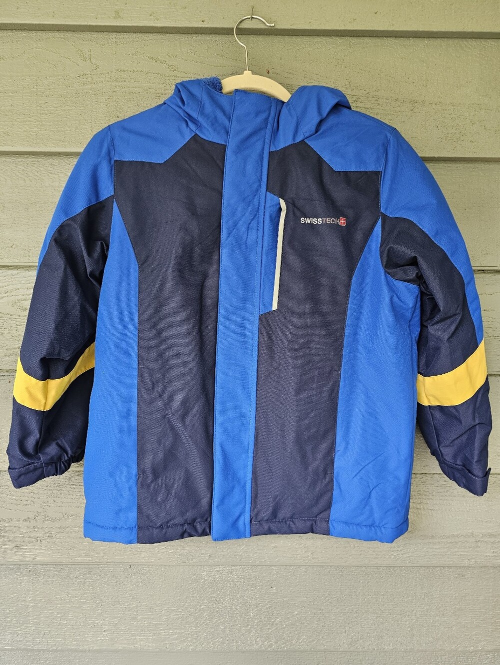 Swiss Tech Blue, Navy & Yellow Kids Hooded Puffer Skiing Jacket Size M(8)
